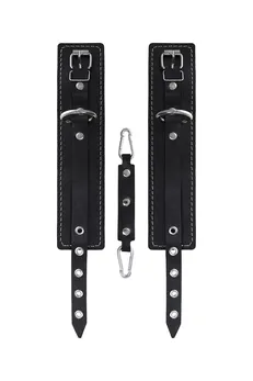 Pecado BDSM okovi, dvoslojni sa belim šavovima, prirodna koža, crni