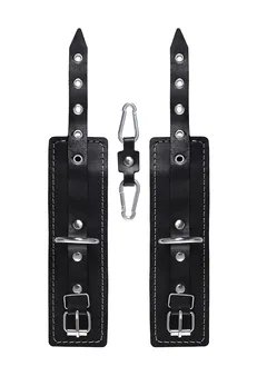 Pecado BDSM lisice, dvoslojne sa belim šavovima, koža, crna