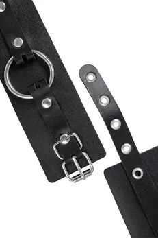 Pecado BDSM lisice, debela koža sa ušicama, prirodna koža, crna