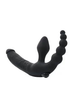 Black Red bi TOIFA bezremni strapon sa vibracionom pulom, silikon, Crna, 35 cm