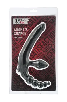 Black Red bi TOIFA bezremni strapon sa vibracionom pulom, silikon, Crna, 35 cm