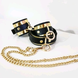 Ogrlica i lisice kožno ogledalo srebro / zlato za zabavu