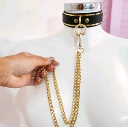 Ogrlica i lisice kožno ogledalo srebro / zlato za zabavu