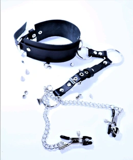Ogrlica sa štipaljkama za bradavice od prave kože bdsm pribor