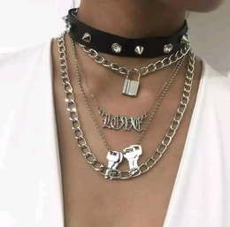 Choker ogledalo Srebrna koža sa prstenom Choker lanac srce