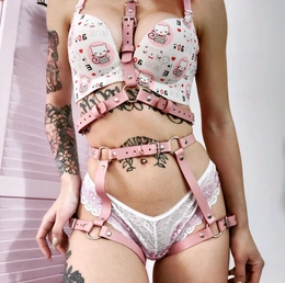Portupea Pink garters od prave kože za zabavu za fotografisanje