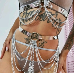 Portupea sa lancima srebrni zlatni zrcalni pojas sa Gogo lancima