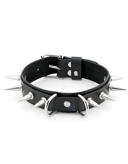 Bdsm ogrlica od kože sa dugim metalnim šiljcima