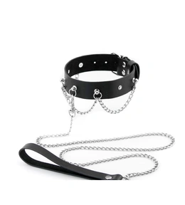 Ogrlica od erotske kože BDSM sa lancima i rhinestones