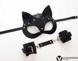 Komplet maska od kože i lisice