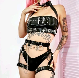 Portupea 3 u 1 efekat latexa od vinila sjajni gotički garteri