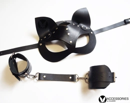 Komplet maska od kože i lisice