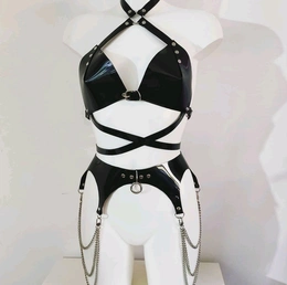Kostim ples Gogo donje rublje od latex vinila pojas sa lancima bodica