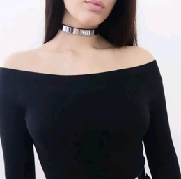 Choker ogrlica ogledalo sa kristalom od prave kože za zabavu