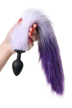 Analna čaura sa belo-ljubičastim repom Popo Pleasure bi TOIFA, M, silikon, Crna, 45 cm, Ø 3,3 s