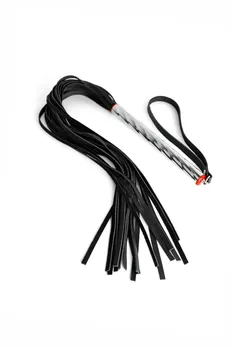 Mala crna pletenica od kože sa srebrnom uvijenom drškom - 58 cm.