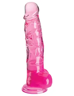 Prozirni dildo sa skrotumom na usisnoj čaši King Cock Clear 8, roze