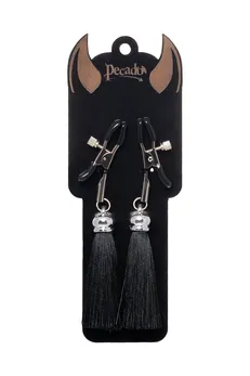 Kopče za bradavice Pecado BDSM, štipaljke, sa resicama od svile, metal, Crna