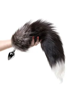 Analna čaura Metal bi TOIFA sa repom crno-smeđe lisice, metal, srebro, 45 cm, Ø 2,7 cm