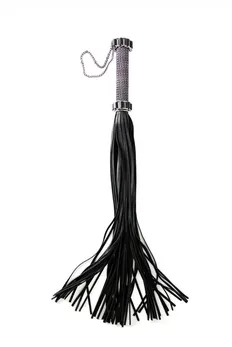 Crna pletenica od prave kože. Drška sa pletenim lancem - 75 cm.