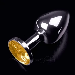 Mali srebrni Analni čep sa okruglim vrhom i narandžastim kristalom - 7 cm