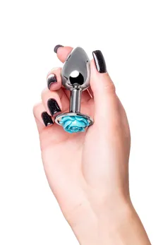 Analna čaura Metal bi TOIFA, metal, srebrna sa plavom ružom, 8 cm, Ø 2,7 cm, 48 g