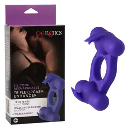 Punjivi erekcioni vibracioni prsten sa dva motora Silicone Rechargeable Triple Orgasm Enhancer