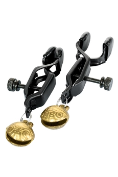 Stezaljke za bradavice Toifa Theatre, metal, crna sa zlatnim zvonom