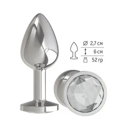 Srebrna analna čaura sa prozirnim kristalom mala