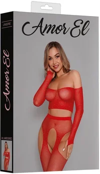 Komplet od vrha i čarapa sa pojasom i rhinestonesom (crvena)