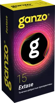 Ganzo Ektase kondomi, sa tačkastom rebrastom površinom, anatomskog oblika, latex, 18cm, 15pcs