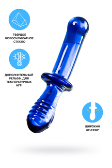 Satisfier Double Cristal dvostrani Dildo, staklo, cijan, 19,5 cm