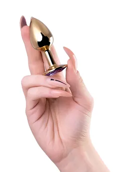 Analna čaura-Drkanje, metal, zlato, sa ljubičastim kristalom, 7 cm, Ø 2,8 cm, 50 g