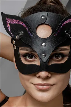 Maska Mačkica c roze toxičan pozlata na uškah