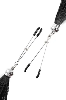 Kopče za bradavice Pecado BDSM, viljuške, sa resicama od svile, metal, Crna