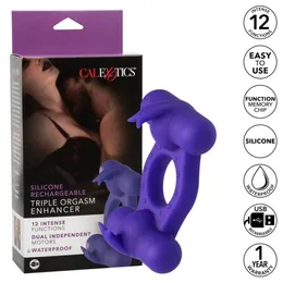 Punjivi erekcioni vibracioni prsten sa dva motora Silicone Rechargeable Triple Orgasm Enhancer