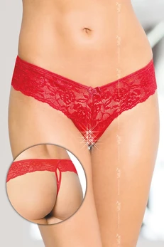 Gaće otvorene čipkaste crvene-M / L