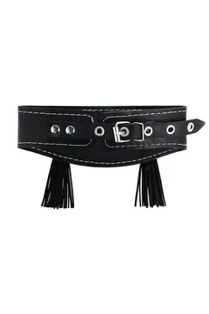 Ogrlica Pecado BDSM, visoka sa resicama, koža, crna