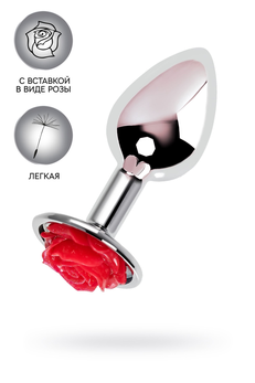 Analna čaura Metal bi TOIFA, metal, srebrna sa crvenom ružom, 8 cm, Ø 2,7 cm, 48 g