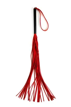 Pletite malu crvenu od kože sa crnom ravnom ručkom - 60 cm.