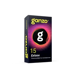 Ganzo Ektase kondomi, sa tačkastom rebrastom površinom, anatomskog oblika, latex, 18cm, 15pcs