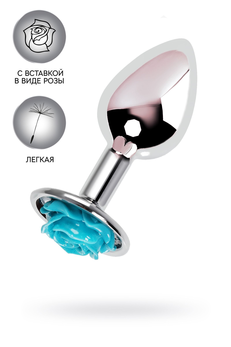 Analna čaura Metal bi TOIFA, metal, srebrna sa plavom ružom, 8 cm, Ø 2,7 cm, 48 g