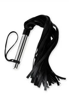 Crna kožna pletenica sa drškom hrom - 58 cm.