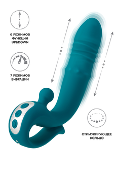 Vibrator sa funkcijom Up&amp;Dovn i stimulativnim prstenom, jos Mija, silikon, zelena, 19 cm