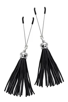 Pecado BDSM kopče za bradavice, viljuške, sa resicama od antilopa, metal, Crna