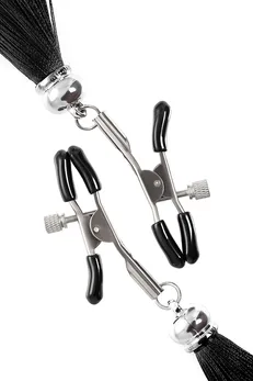 Kopče za bradavice Pecado BDSM, štipaljke, sa resicama od svile, metal, Crna