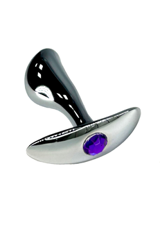 Srebrni zakrivljeni Analni čep za nošenje sa ljubičastim kristalom ⌀2.5 cm