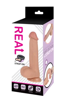 Real realistični dildo sa skrotumom na usisnoj čaši i gaćicama za kaiš, Dual PVC, 23k4 cm.