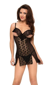 Lilith-noćna košulja sa otvorenim grudima i tange crne-S / M