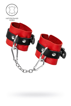 Pecado BDSM lisice, mekane sa jednim kaišem sa ušicama, prirodna koža, crveno-crne